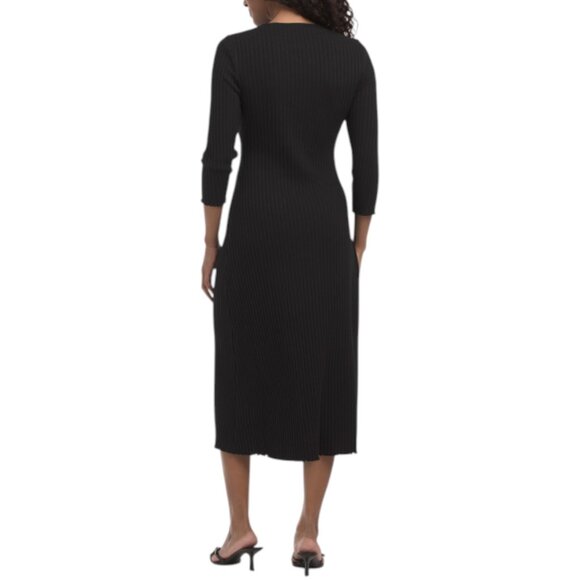 VINCE Black Three-quarter Sleeve Crew Neck Dress - Picture 2 of 2
